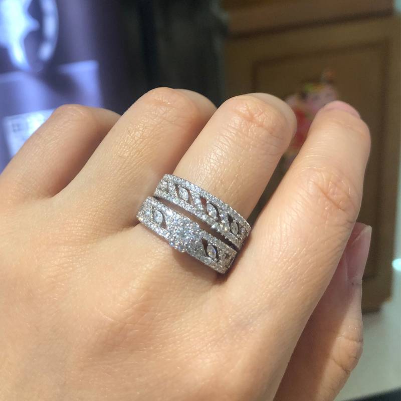 S925银镀白金主副套戒叠戴女戒定制选款主石莫桑钻0.82ct/副石高碳钻